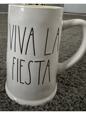 Rae Dunn Artisan Collection Viva La Fiesta ceramic beer mug white yellow